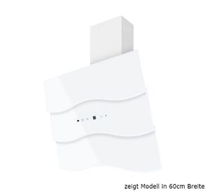 WAVE 90W ECO 90cm, weiß lackierte Dunstabzugshaube der Marke F.BAYER, kopffreie Wandhaube mit Weißglasfront und Sensorsteuerung, 700m³/h, EEK B, LED