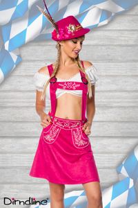 Dirndline Damen Trachtenrock mit Stickereien Oktoberfest Fasching Karneval Party Trachten Rock, Größe:XL, Farbe:Pink