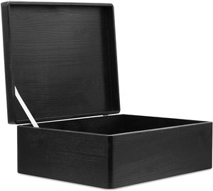 Creative Deco Čierna drevená škatuľa s vekom | 40 x 30 x 14 cm (+/- 1 cm) | Pamäťová schránka Detská veľká škatuľa Drevená škatuľa s vekom | Ideálna na dokumenty Cennosti Hračky a nástroje