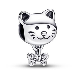 Pandora 792255C01 Stříbrný přívěsek Domácí kočka s mašlí