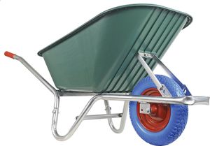 BPA Schubkarre Schubkarren Vollgummi Vollgummirad Vollgummireifen pannensicher Bauschubkarre Scheibtruhe | 100 Liter Mulde Kunststoff | PolyurethanRad