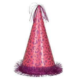 Unique Party - Leo-Muster - Party-Hut - Lametta, Faden SG24270 (Einheitsgröße) (Pink)
