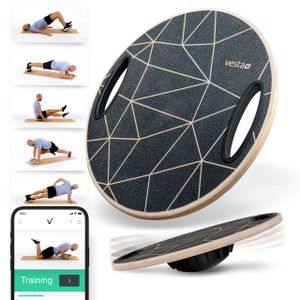Vesta+ Balance Board Holz + Fitness App, Balanceboard aus nachhaltigem Eichenholz - Der Balance Board Testsieger für das Plus in Deinem Workout, Wackelbrett Balance Board Erwachsene Therapiekreisel