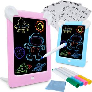 Magická tabuľka Malplay Magic Pad Led Magic Board obsahuje 10 šablón písmen, číslic a vzorov | Farebná tabuľka na písanie | Cestovná veľkosť | Vyfarbovanie a kreslenie | Vzdelávacia hračka | Pre deti od 3 rokov