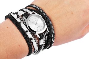 Excellanc Damen-Uhr Wickelarmband Metall Kunstleder Analog Quarz 1900180