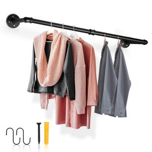 Fiqops Kleiderständer für die Wand, Kleiderstange Garderobenstange im Industrie-Design,Wandmontage, schwarz