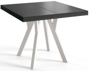 Čtvercový jídelní stůl RICO, rozkládací stůl, velikost: 90-190X90X77 cm, barva stolu v obývacím pokoji: černá, s dřevěnými nohami v bílé barvě