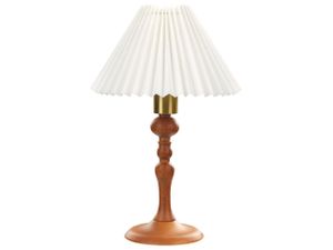 BELIANI Tischlampe Dunkelbraun Eichenholz 39 cm Stoffschirm Kegelform Weiß Langes Kabel mit Schalter Retro-Stil Rustikal Beleuchtung Leuchte