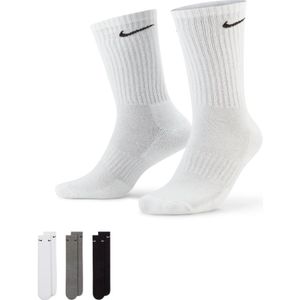 NIKE Unisex 3er Pack Sportsocken - Everyday, Cotton Cushioned Crew, einfarbig Schwarz/Grau/Weiß 38-42