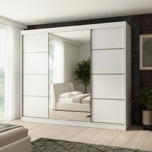 BEAUTYSOFA Schiebtürenschrank PACO 250 cm - Kleiderschrank inkl. 3 Schiebtüren Schrank mit Spiegel & Kleiderstange, Farbe: Weiß BEAUTYSOFA Schiebtürenschrank PACO 250 cm - Kleiderschrank inkl. 3 Schiebtüren Schrank mit Spiegel & Kleiderstange, Farbe: Weiß