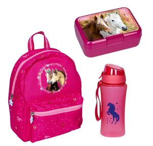 Spiegelburg Pferdefreunde Mädchen Rucksack Set 3tlg. mit Dose und Trinkflasche  Pink Kindergarten