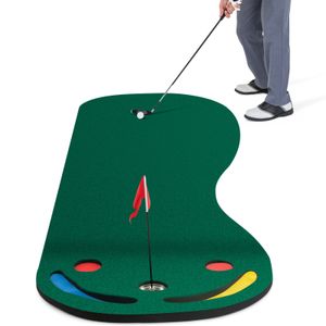 COSTWAY 300 x 96cm Golf Puttingmatte, Golfmatte für Indoor & Outdoor, Golf Übungsmatte faltbar mit 3 Putting Cups & 1 Fahne