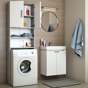 Livinity® Waschmaschinenschrank , 64 x 190 cm, Beton/Weiß