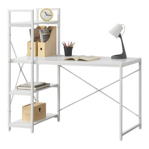 [en.casa] Schreibtisch Stavanger mit Regal Bürotisch 122x120x64 cm Computertisch mit Metallgestell Arbeitstisch mit Ablagefläche PC Tisch Weiß