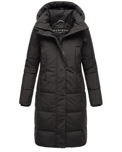 Marikoo Damen Winter Steppjacke Recycelt Vegan gefüttert Stepp Jacke lang warm Mantel Parker Kragen mit abnehmbarer Kapuze Laryaa XVI Schwarz Gr: 44 - XXL