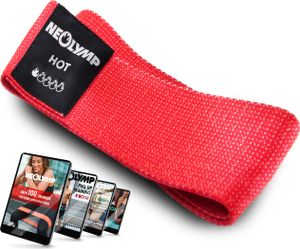 NEOLYMP Kurze Fitnessbänder Stoff mit Fitness Traningsprogramm E-Book - waschbare Resistance Bands, Widerstandsbänder, Gymnastikband, Fitnessband, Trainingsbänder, Klimmzugbänder (rot)