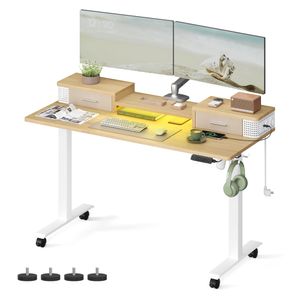 VASAGLE Höhenverstellbarer Schreibtisch elektrisch, 60 x 140 x (72-120) cm, stufenlos verstellbar, mit Monitorständer, Memory-Funktion, strohgelb