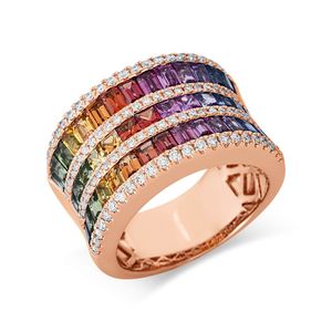 Ring breit aus 750 Rotgold 43 Saphire 4,23ct mehrfarbig 98 Brillanten 0,57ct TW-SI Innenumfang 53mm  Ø16.9mm