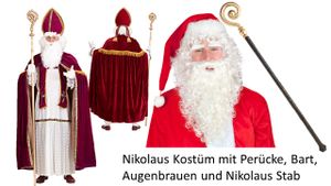 Nikolaus Kostüm Bischof - Gr. S - 3XL  + Deluxe Perücke mit Bart  + Nikolausstab Gr. 2XL/3XL