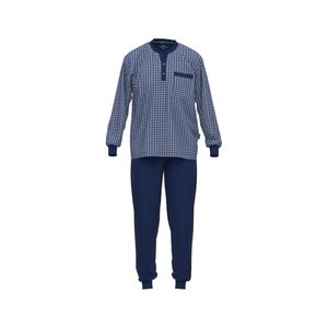 GÖTZBURG Herren Schlafanzug - Nachtwäsche, Pyjama, Baumwolle, Knopfleiste, Bündchen, Brusttasche, lang Hellblau/Dunkelblau XL