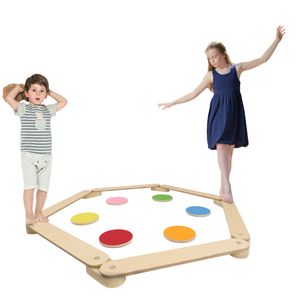 UISEBRT 18er-Set Balancierbalken für kinder Balance Board mit 6 Balanciersteine frei kombinierbar Montessori Spielzeug für Kinder Schwebebalken Spielzeug aus Holz