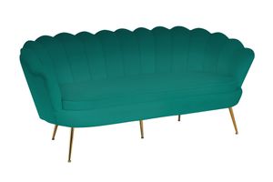 SalesFever Muschel-Sofa | 3-Sitzer | Bezug Samt-Stoff | Gestell Metall goldfarben | B 180 x T 54 x H 78 cm | grün