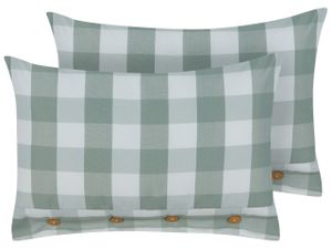 BELIANI Dekokissen 2er Set Mintgrün / Weiß Karomuster 40 x 60 cm Rechteckig mit Knöpfen für Wohnzimmer Schlafzimmer Sofa Sessel Bett