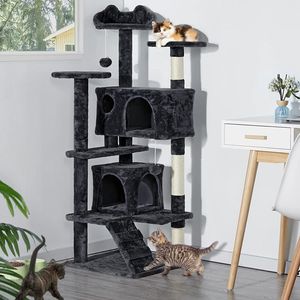 Yaheetech Kratzbaum Kletterbaum Katzenkratzbaum mit 3 Aussichtsplattformen Katzenbaum 138 cm mit 2 Kuschelhöhlen Stabil Spielbaum Schwarz