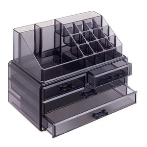 Navaris Schmink Aufbewahrung Organizer - Kosmetik Aufbewahrungsbox aus Acryl durchsichtig - Halter mit Schubladen und Fächern - 2in1 Design - Schwarz