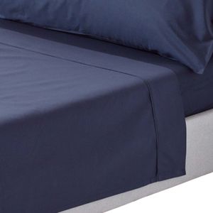 HOMESCAPES Bettlaken ohne Gummizug marineblau, Fadendichte 200, 230 x 255 cm