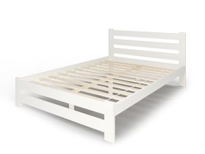 Holzbett 120x200 cm mit Lattenrost Modern Bett Bed Kiefer Massiv Bettgestell Einzelbett Massivholzbett Klassisch | Komfortabel & Langlebig | Skandinavisch Boho Landhaus Kopfteil hoch weiß