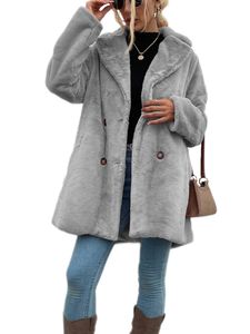Daherren Revers Jacket Jacket Reisen Langarm Fleece Fuzzy Mant,Farbe:Grau,Größe:M