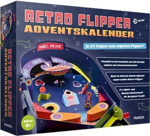 FRANZIS 67210 - Retro Flipper Adventskalender, In 24 Tagen zum eigenen, voll funktionsfähigen Flipper-Automaten, plastikfrei, für Kinder ab 8 Jahren