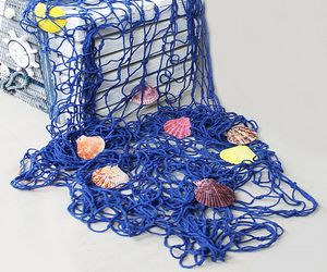 Dekonetz Fischernetz mit Muscheln Maritim Design Dicke Baumwolle blau
