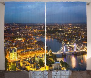 ABAKUHAUS Modern Rustikaler Gardine, Sonnenuntergang am London City, Schlafzimmer Kräuselband Vorhang mit Schlaufen und Haken, 280 x 245 cm, Blaugrau Gelb