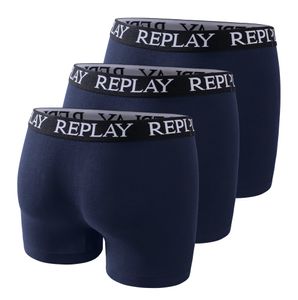 Replay Herren Boxershorts in 3er Pack -  101102 002 schwarz, blau, grau, weiß, marine, Farbe:Blau, Textil:L