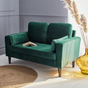 sweeek - 2-Sitzer-Vintage-Sofa mit Samt und Füßen aus Hevea-Holz - Grün