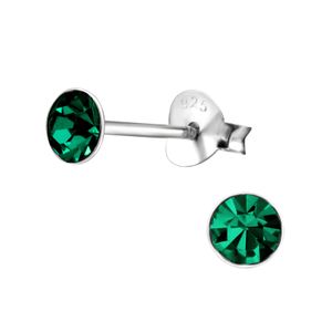 1 Paar Ohrringe 925 Sterling Silber Ohrstecker mit Kristall 4mm in grün