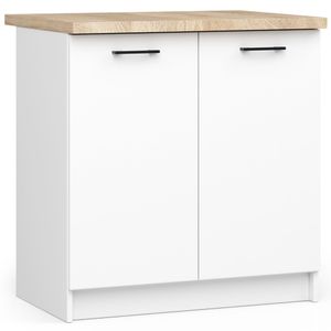 Küchenschränk AKORD OLIWIA Farbe Weiß Geräumig Robust Für jedes Design Für eine kleine Küche Für eine Küchenzeile Als Teil eines Sets Standschranke Breite 80 cm mit Arbeitsplatte und 2 Türen L46 x B80 x H85 cm