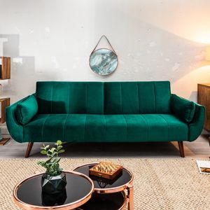 Retro Schlafsofa DIVANI 220cm smaragdgrün Samt Bettfunktion Schlafcouch Schlaffunktion Couch Klappbett