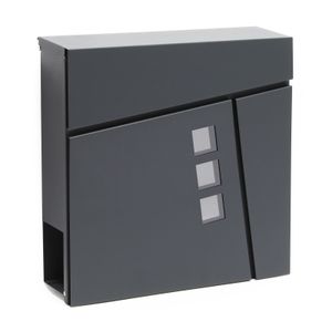 Wiltec Designer Briefkasten V24 Anthrazit 370 x 105 x 370 mm, Wandbriefkasten mit Schloss, Sichtfenstern und Zeitungsrolle, Postkasten aus pulverbeschichtetem Stahl