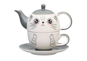 Tea for one  / Teeset / Teeservice Sweet-Line Cat Face, Teekanne 400ml mit Teetasse 200ml, Keramik
