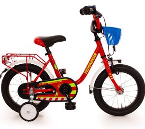 Feuerwehr Kinderfahrrad 14 Zoll Fahrrad für Kinder Junge Mädchen Kinderrad Rot