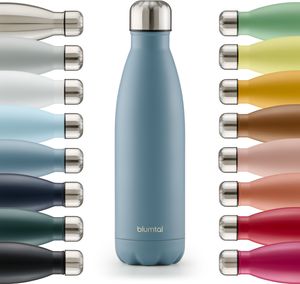 Blumtal Trinkflasche Edelstahl isoliert Thermosflasche 500 ml - Grau Blau - Auslaufsichere Trinkflasche Metall - BPA-freie Thermo Trinkflasche