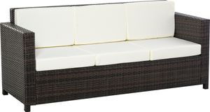 Outsunny Poly-Rattan Sofa mit Kissen 3-Sitzer Garten Loungesofa Metall Polyester Braun+Weiß 185 x 70 x 80 cm