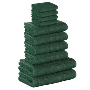 10 Stück SET Premium Frottee (4x Gästehandtücher 4x Handtücher 2x Duschtücher) in dunkelgrün in 500g/m² aus 100% Baumwolle