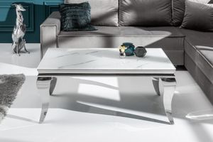 Konferenční stolek moderní barokní 100cm stříbrný mramor 39998