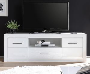 TV-Lowboard "Carrara" weiß Hochglanz TV Unterteil in Komforthöhe auf Rollen 180 x 61 cm