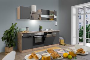respekta Küche Küchenzeile Küchenblock Einbauküche 220 cm Eiche Sonoma grau