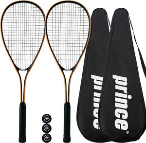 Prince Power Ti Squash Set: 2 Schläger + Hüllen + 3 Dunlop Bälle